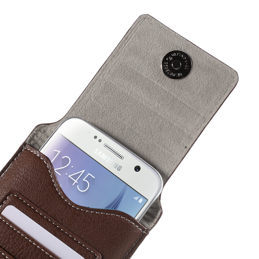 Universal 5.2-inch Leather Pouch Case with Belt Loop for iPhone 8 7 Etc., Size: 145x85mm - Brown