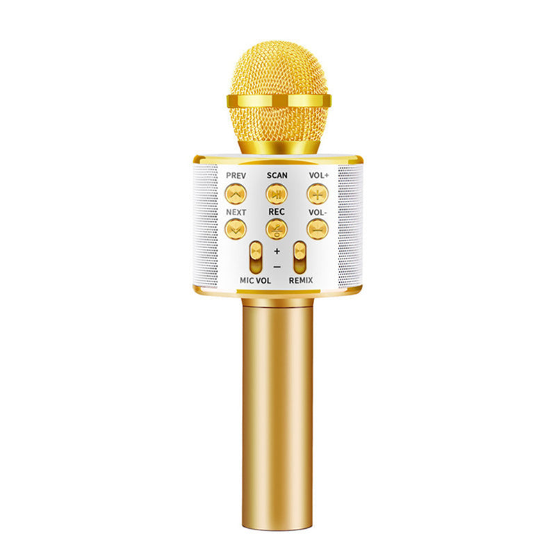 WS858 Wireless Karaoke Handheld Microphone USB Player Bluetooth Mic Speaker - Gold