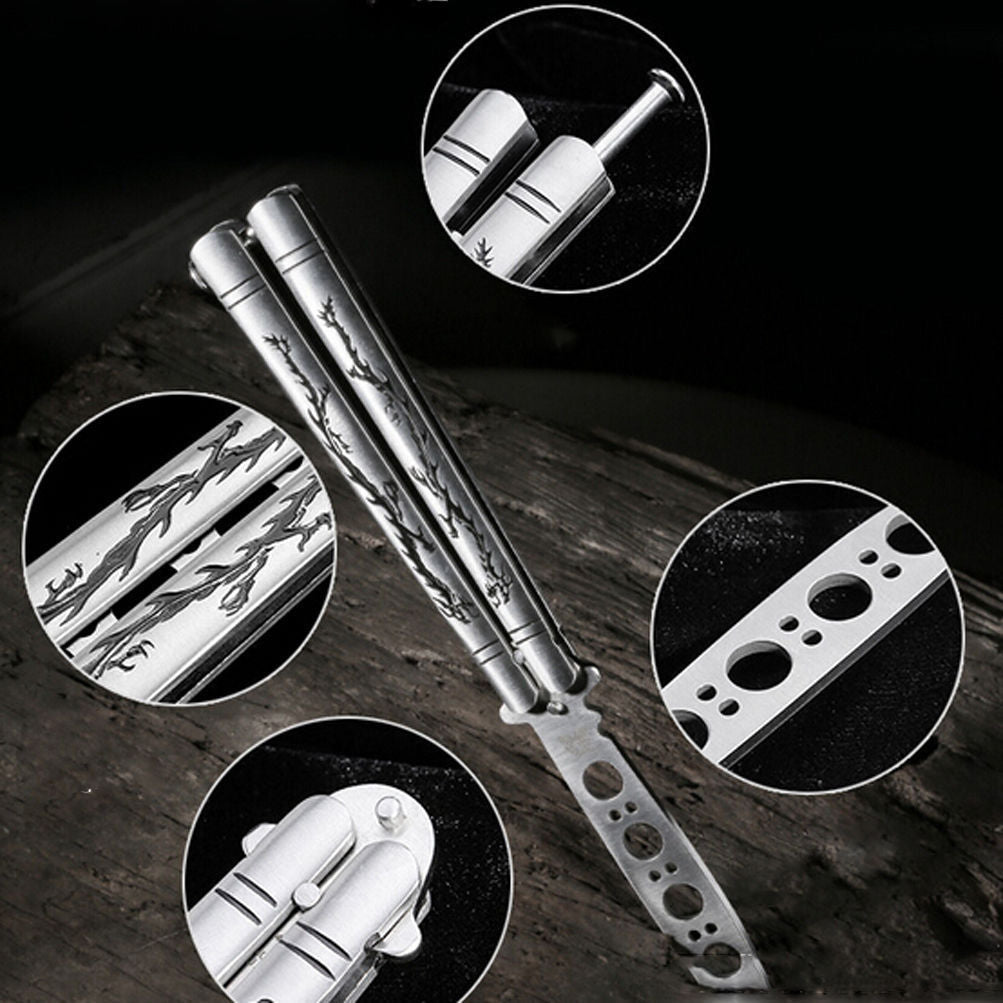 Practice Butterfly Knife Full Stainless Steel Black Dragon Dull Butterfly Knife Trainer Butterfly Knife Comb