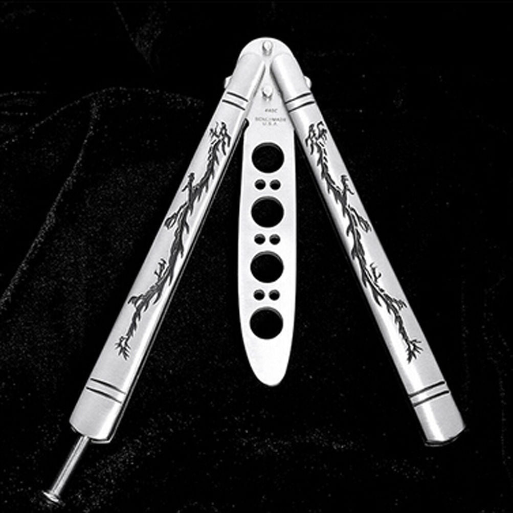 Practice Butterfly Knife Full Stainless Steel Black Dragon Dull Butterfly Knife Trainer Butterfly Knife Comb