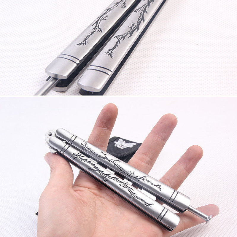 Practice Butterfly Knife Full Stainless Steel Black Dragon Dull Butterfly Knife Trainer Butterfly Knife Comb