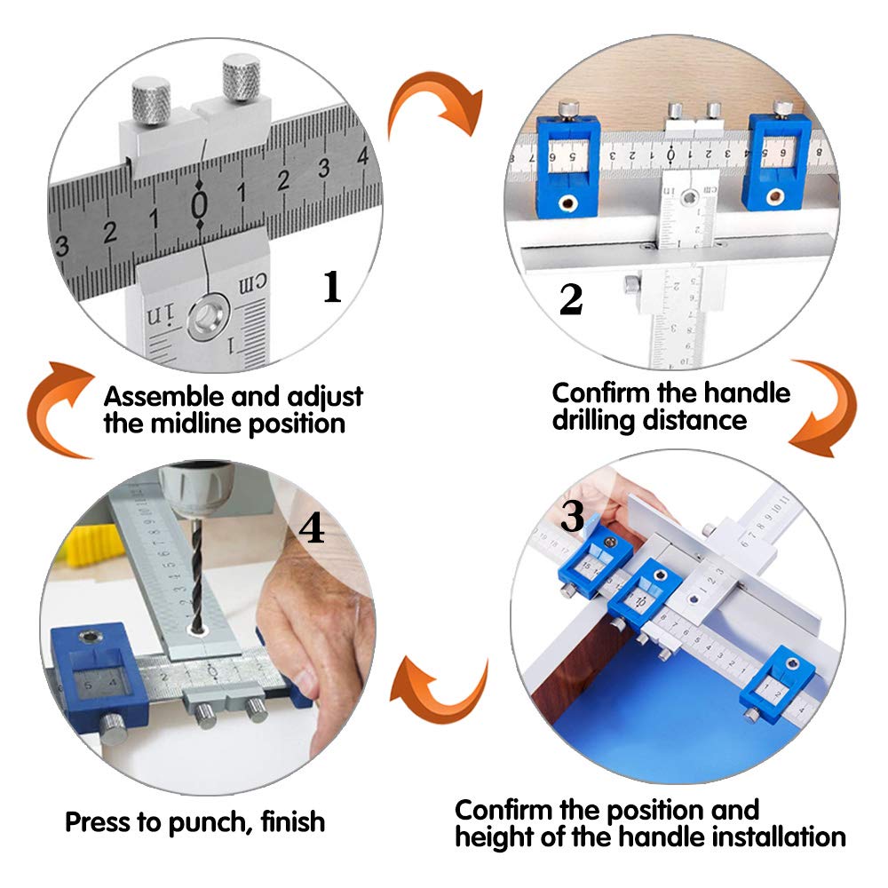 Cabinet Hardware Jig Punch Locator Drill Guide Sleeve Drill Template Guide for Door Drawer Handle Knobs Pull Installation Aluminum Alloy - Inch and Metric