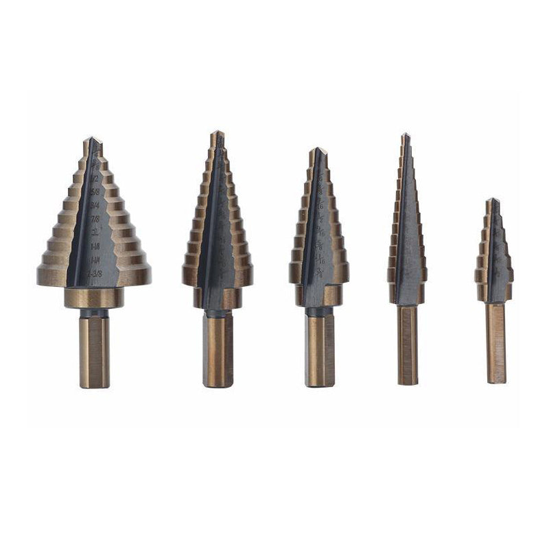 5 PCS Stepped Drills Imperial Tool Set with Aluminum Box