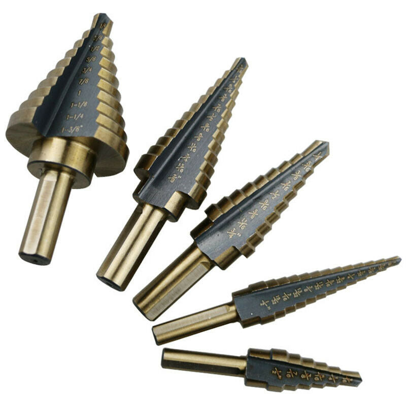 5 PCS Stepped Drills Imperial Tool Set with Aluminum Box