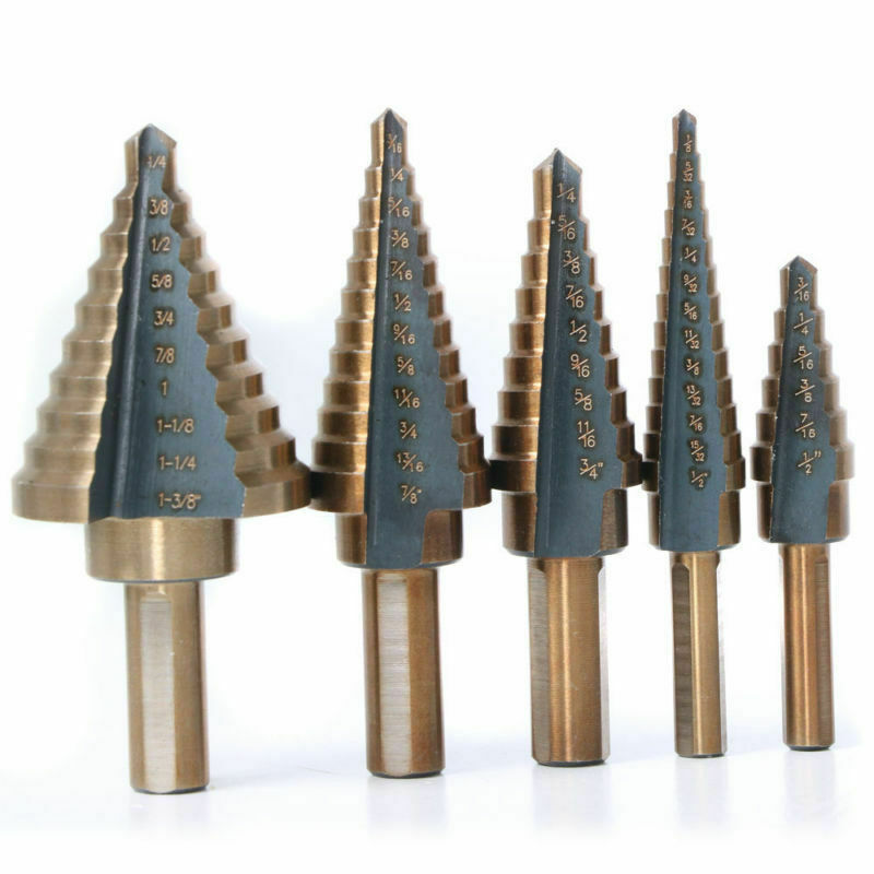 5 PCS Stepped Drills Imperial Tool Set with Aluminum Box