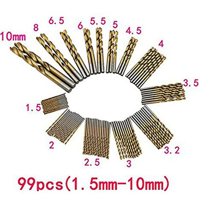 99Pcs/Set 1.5mm - 10mm Titanium HSS Drill Bits