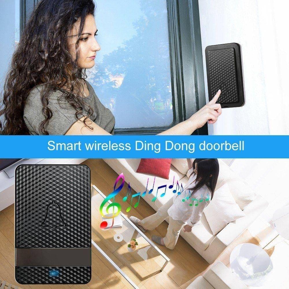 Wireless Dingdong Doorbell Self-powered 28 Ringtones 4 Levels Volumes Optional Long Distance No Battery Required 1 Transmitter + 2 Receiver,Black