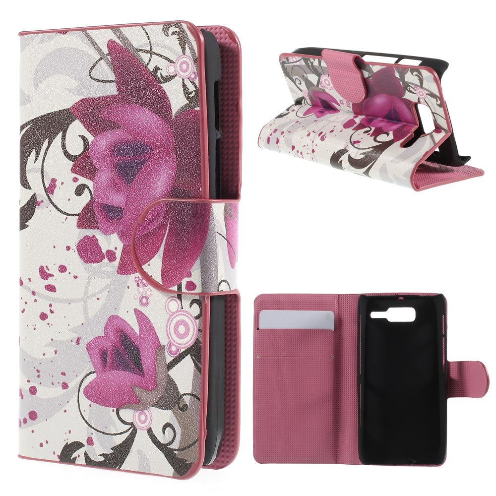 Purple Flowers Stand Leatherette Cover for Motorola RAZR D3 XT919 XT920