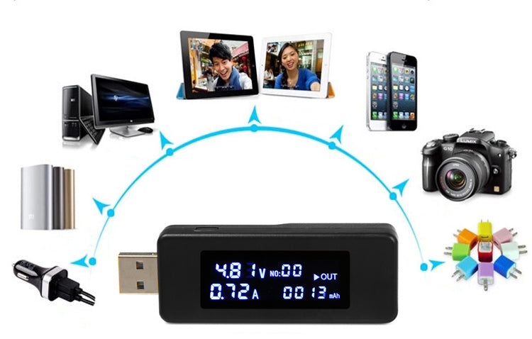 KCX-045 USB LCD Screen Voltage Current Detector for Smartphone Power Bank - Black