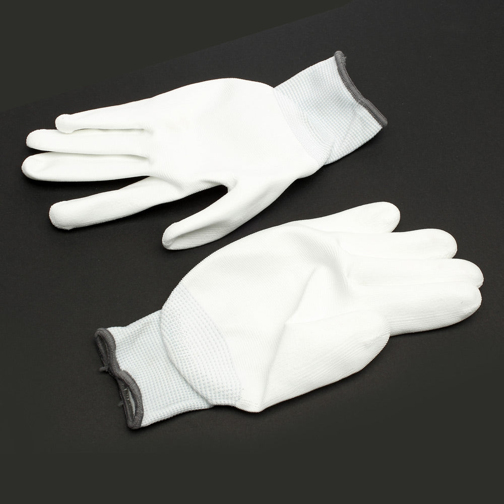 One Pair White PU Coated Anti-Static Work Gloves - M Size
