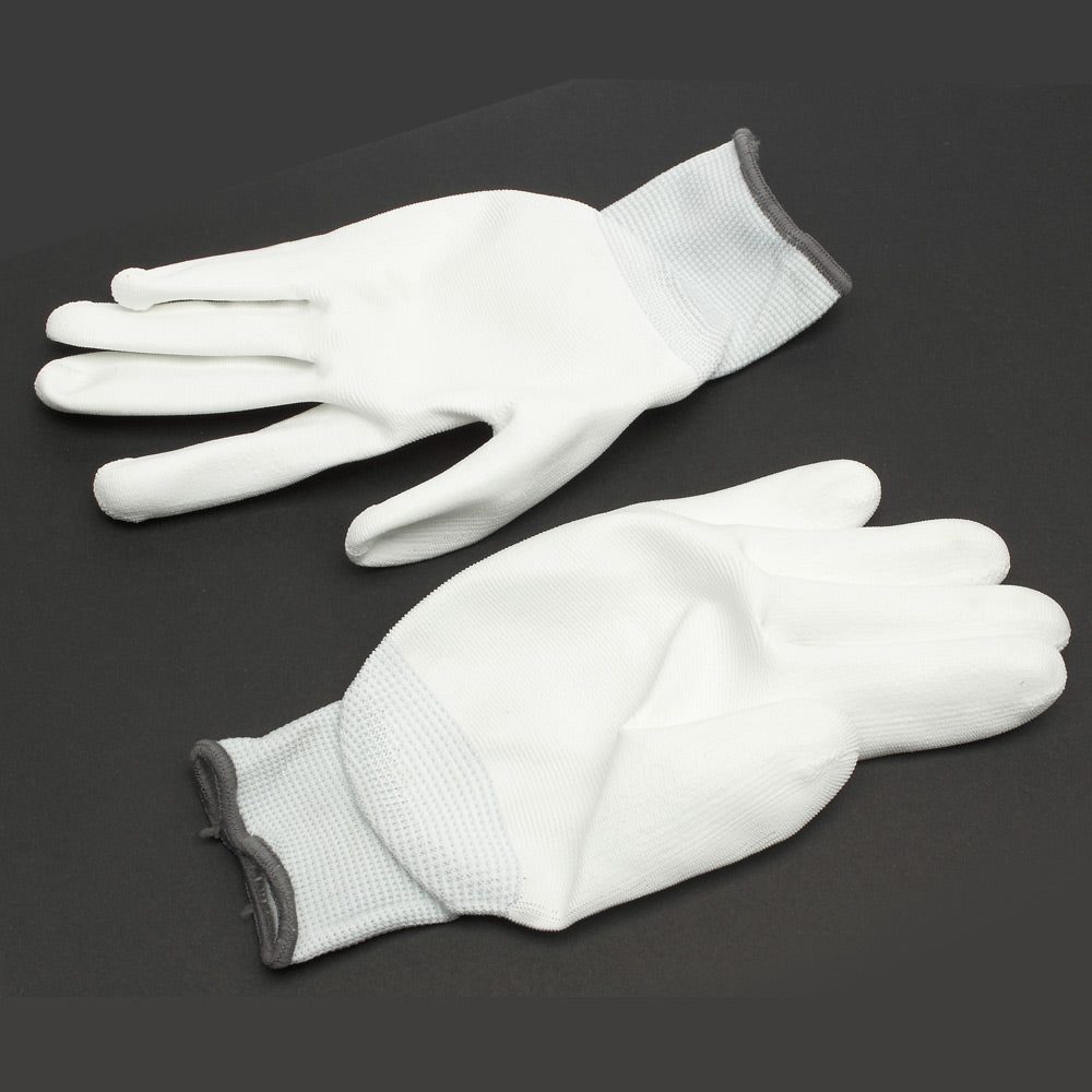 One Pair White PU Coated Anti-Static Work Gloves - M Size