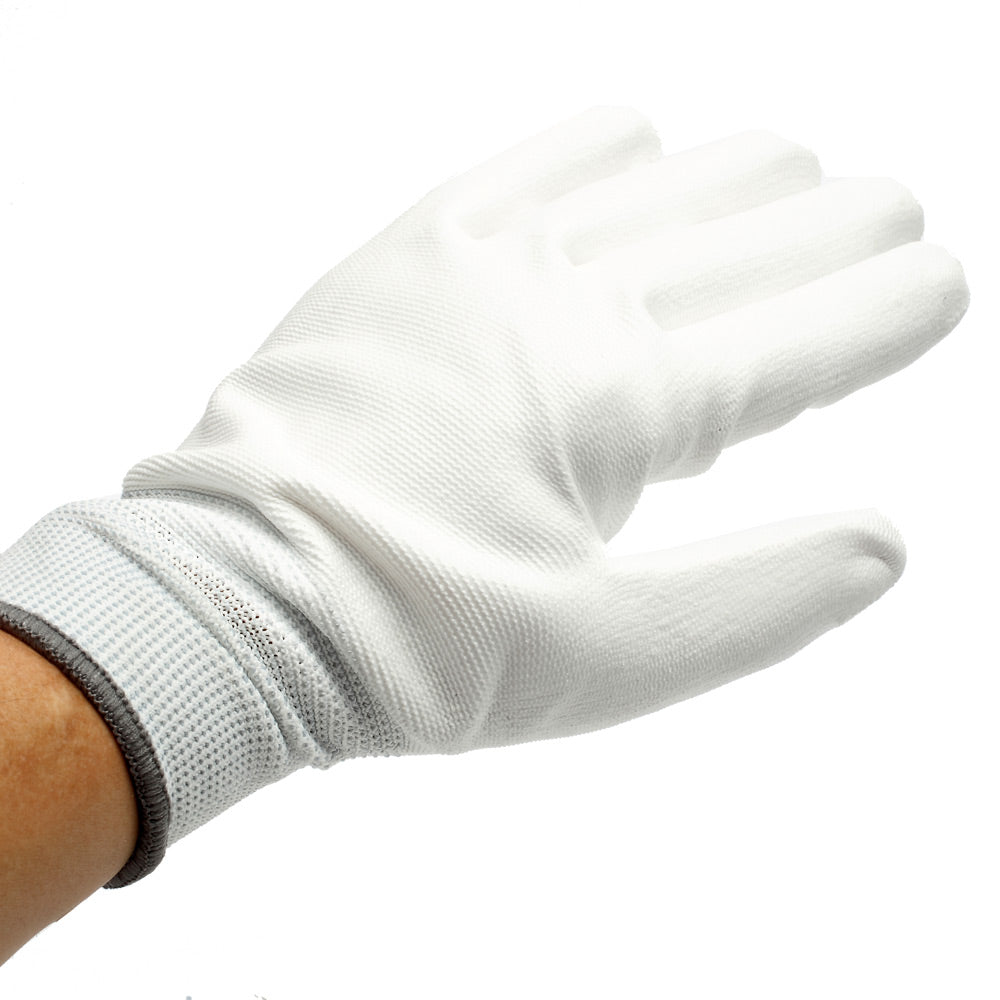 One Pair White PU Coated Anti-Static Work Gloves - M Size