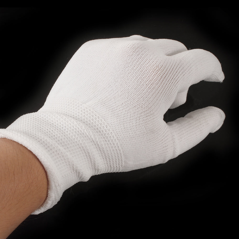 One Pair White PU Coated Anti-Static Work Gloves - L Size