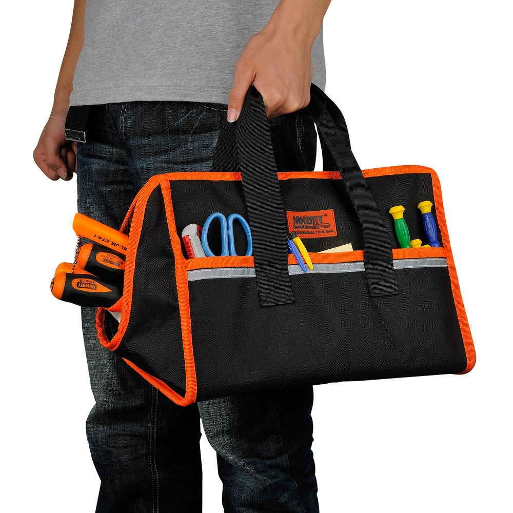 JAKEMY JM-B01 Large Professional Tool Storage Bag, Size: 355 x 230 x 230mm - Black / Orange