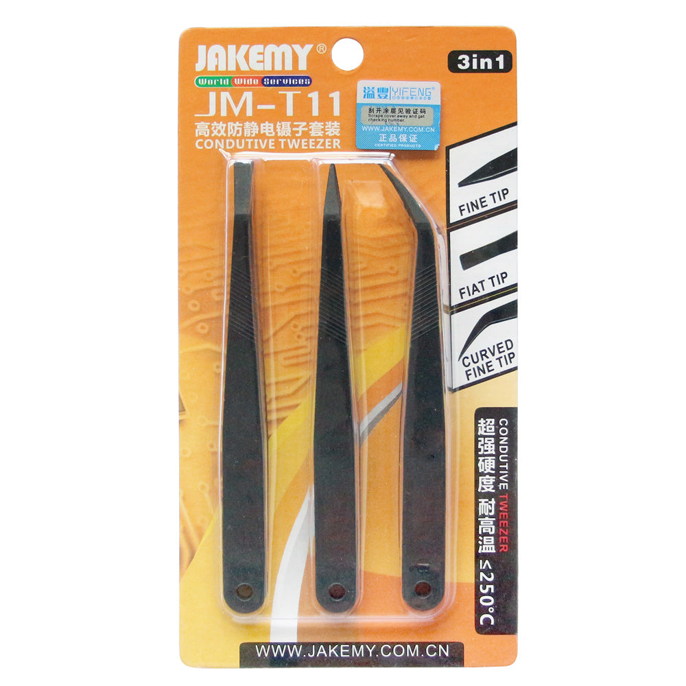JAKEMY JM-T11 Professional 3-in-1 Anti-static Tweezers Set