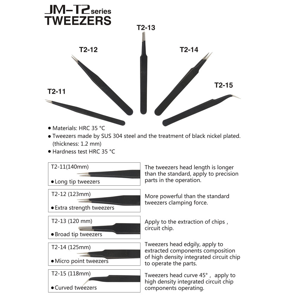 Jakemy JM-T2-T13 Professional Broad Tip Tweezers