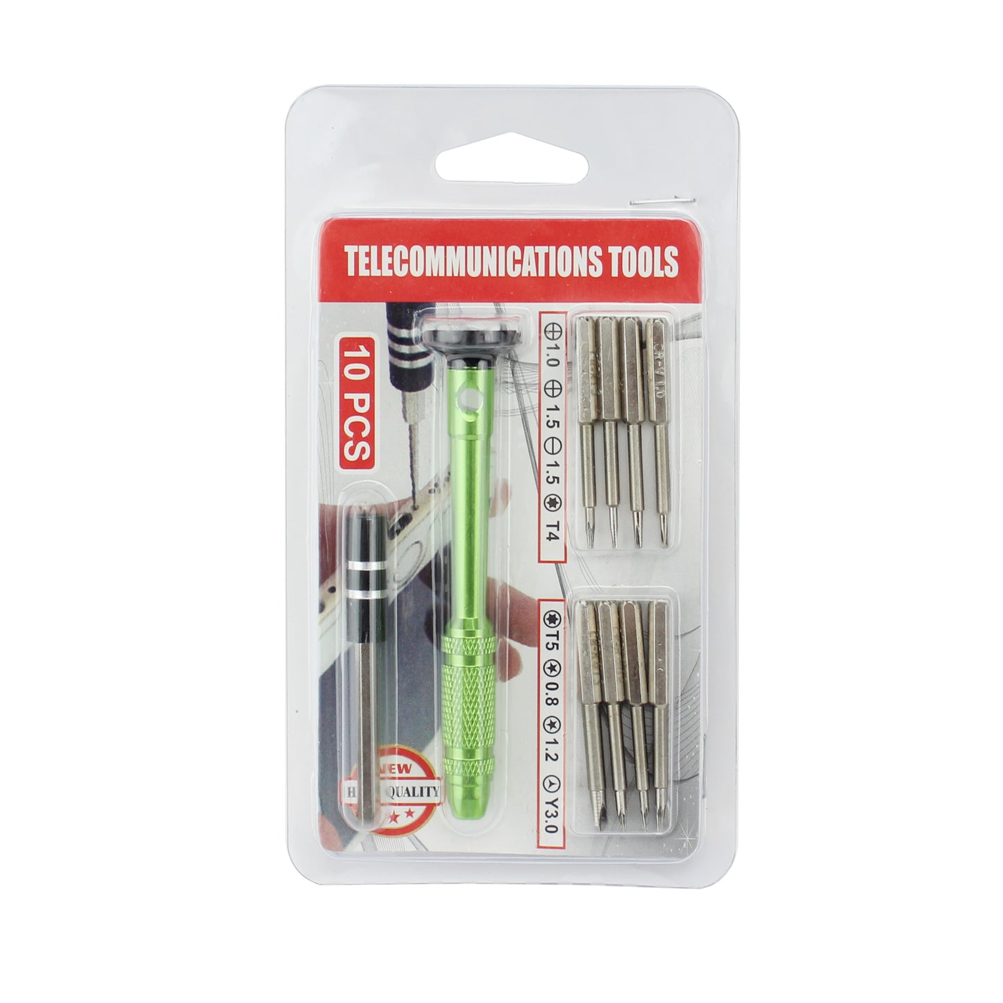 10-in-1 Professional Non-slip Handle with Pentagon Philips Slotted Torx Screwdriver Bits - Green