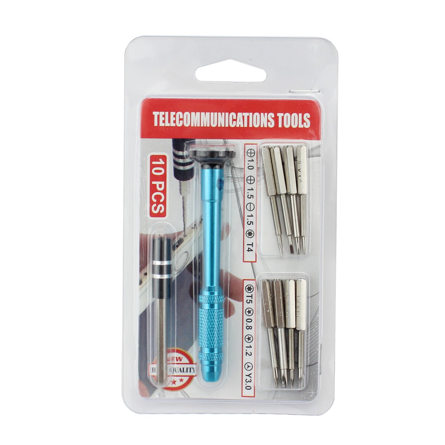 10-in-1 Professional Non-slip Handle with Torx Philips Slotted Pentagon Screwdriver Bits - Blue