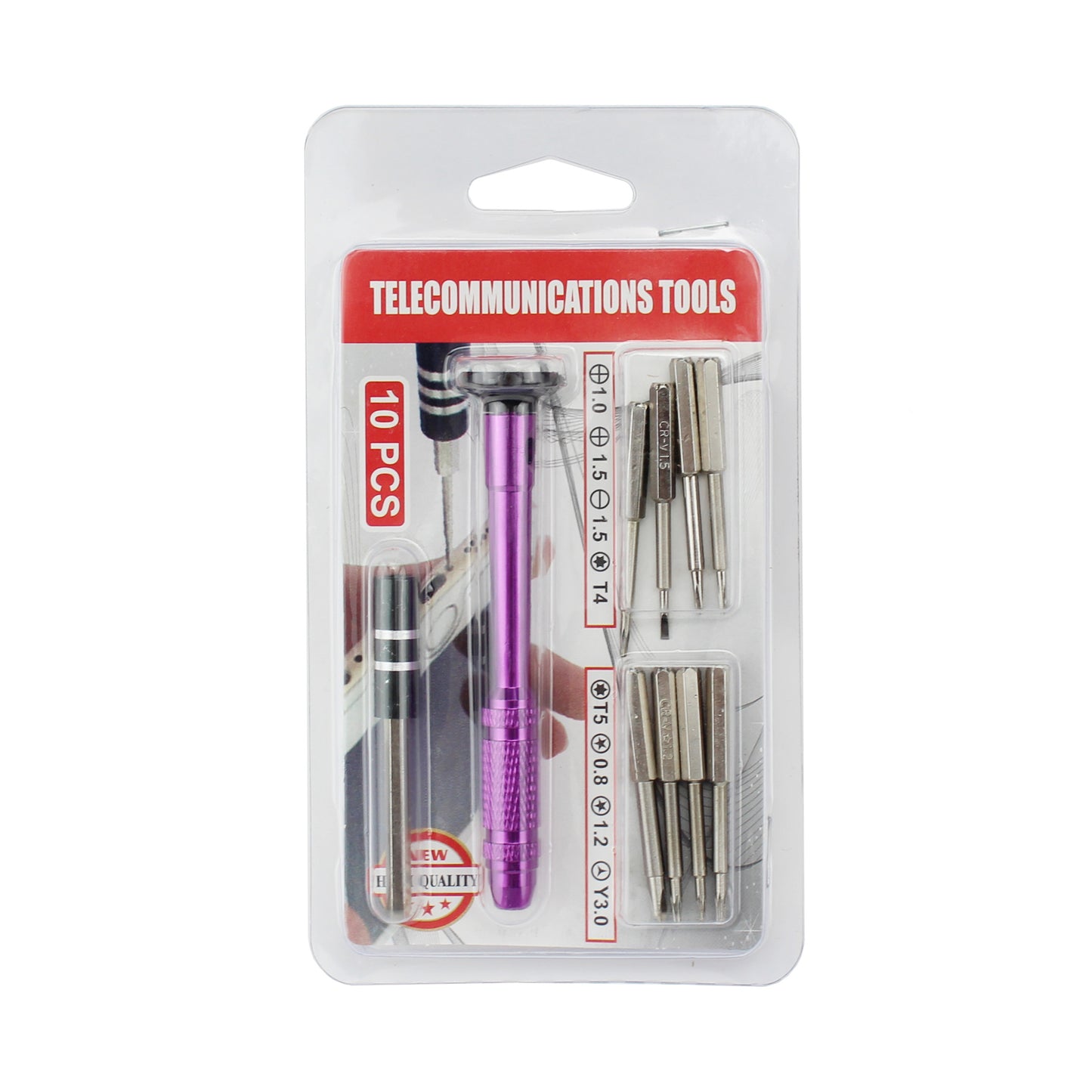 10-in-1 Professional Anti-slip Handle with Philips Slotted Pentagon Torx Screwdriver Bits - Purple