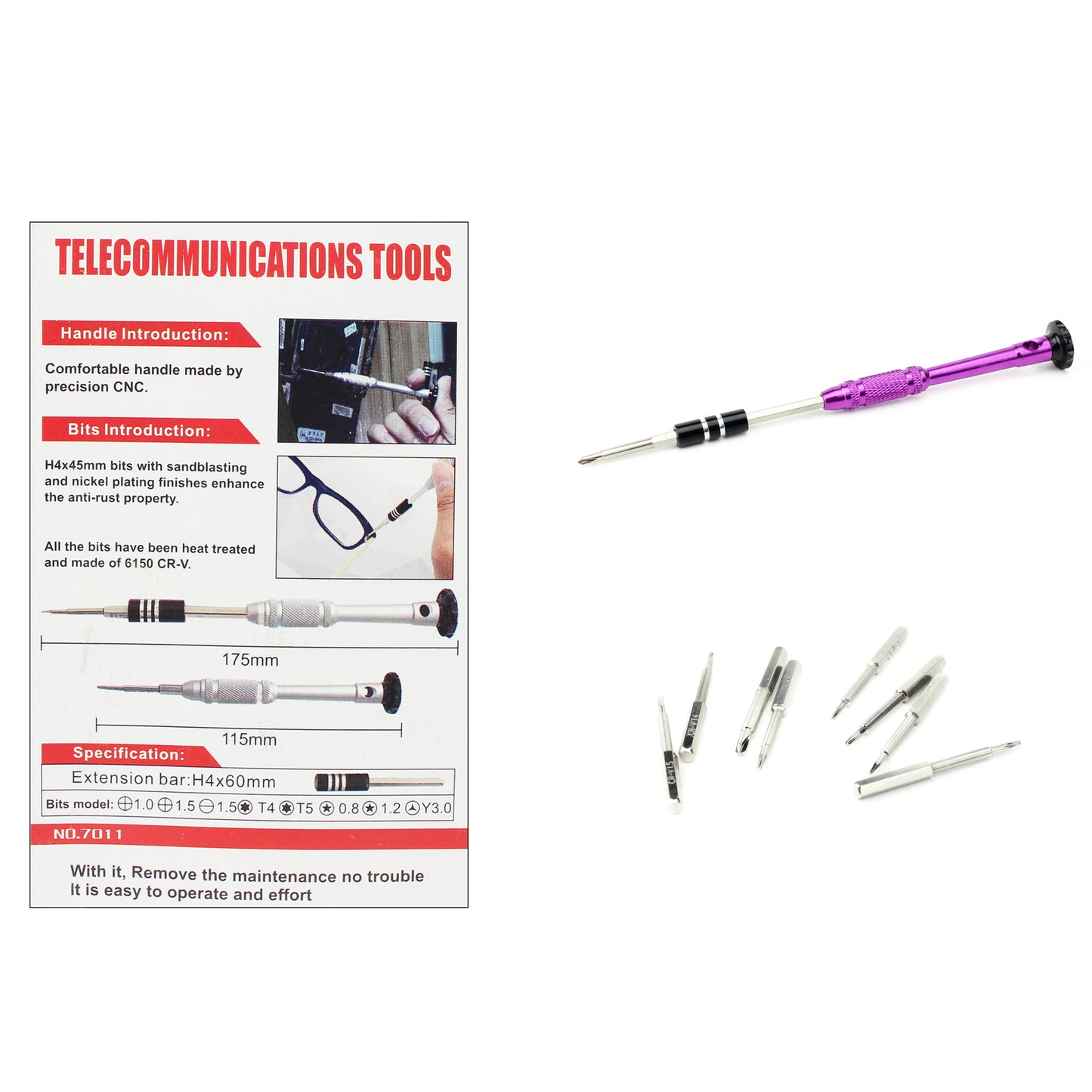 10-in-1 Professional Anti-slip Handle with Philips Slotted Pentagon Torx Screwdriver Bits - Purple