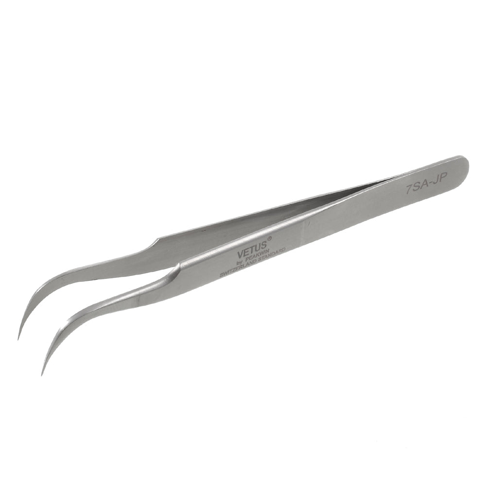 VETUS High Strength Stainless Steel Professional Curved Tip Tweezers (7SA-JP)