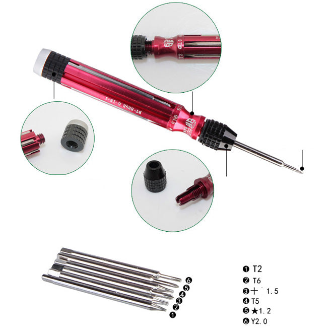 Uniqkart BST-889B 6-in-1 Non-slip Handle Screwdriver Disassembly Repair Tool Set for Samsung Huawei Xiaomi Etc.