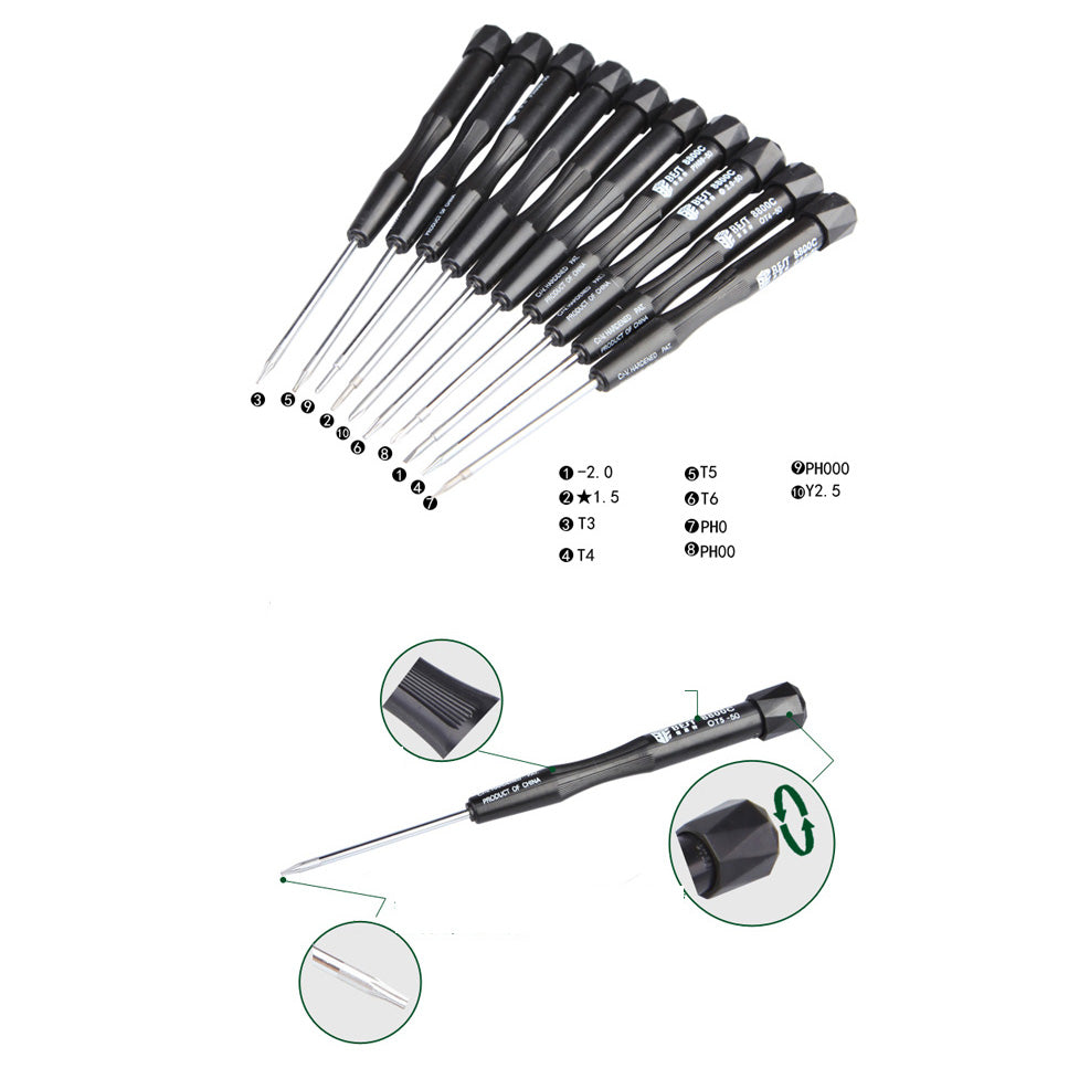 Uniqkart BST-8800C 10-in-1 Anti-slip Professional Screwdriver Disassemble Opening Repair Tool Kit