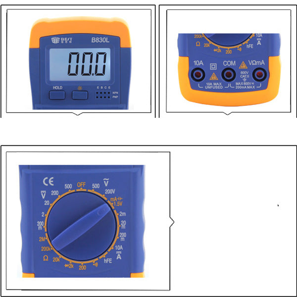 Uniqkart BST-B830L LCD Display Digital Multimeter Handheld AC / DC Tester - Blue + Orange