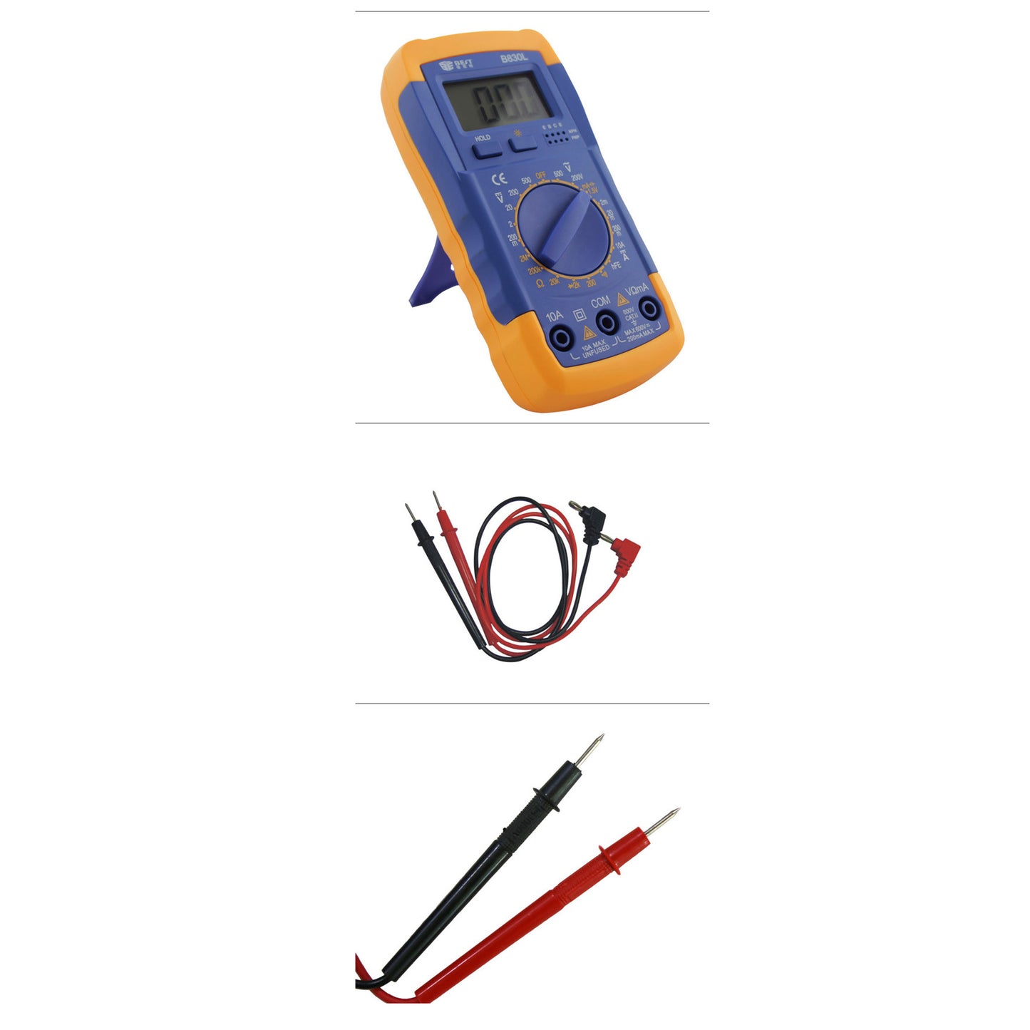 Uniqkart BST-B830L LCD Display Digital Multimeter Handheld AC / DC Tester - Blue + Orange