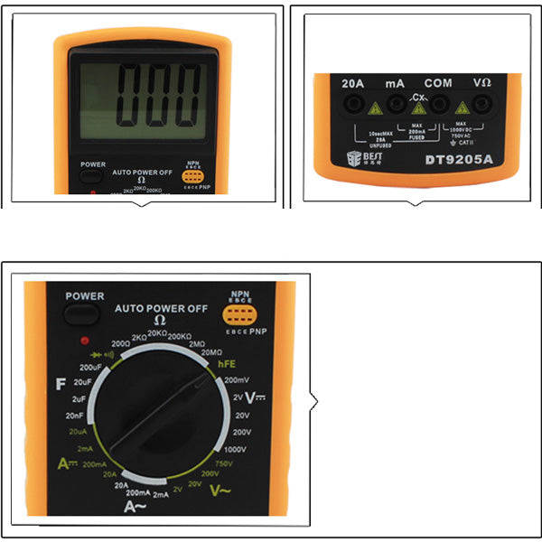 Best BST-9205A LCD Digital Multimeter Handheld Measure Device - Black/Orange