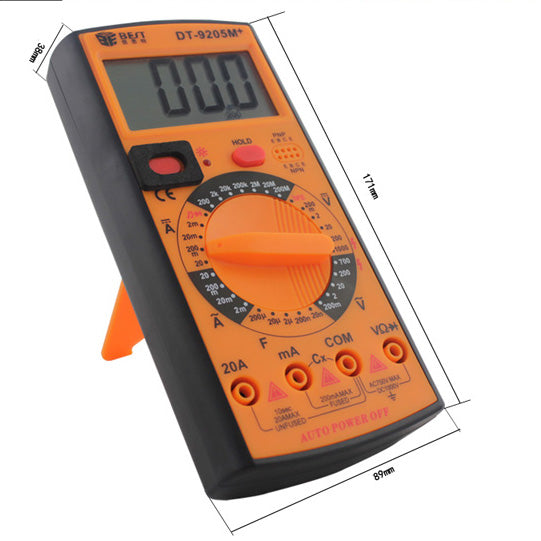Uniqkart BST-9205M+ LCD Display Digital Multimeter Handheld AC/DC Tester Device - Orange + Black