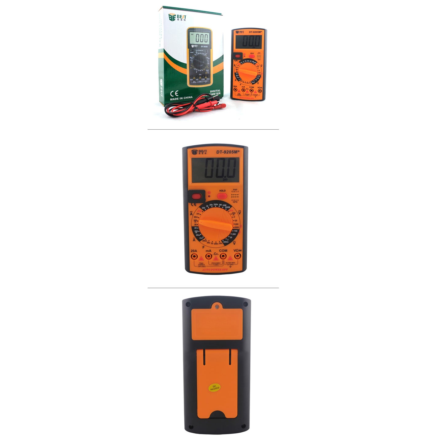 Uniqkart BST-9205M+ LCD Display Digital Multimeter Handheld AC/DC Tester Device - Orange + Black