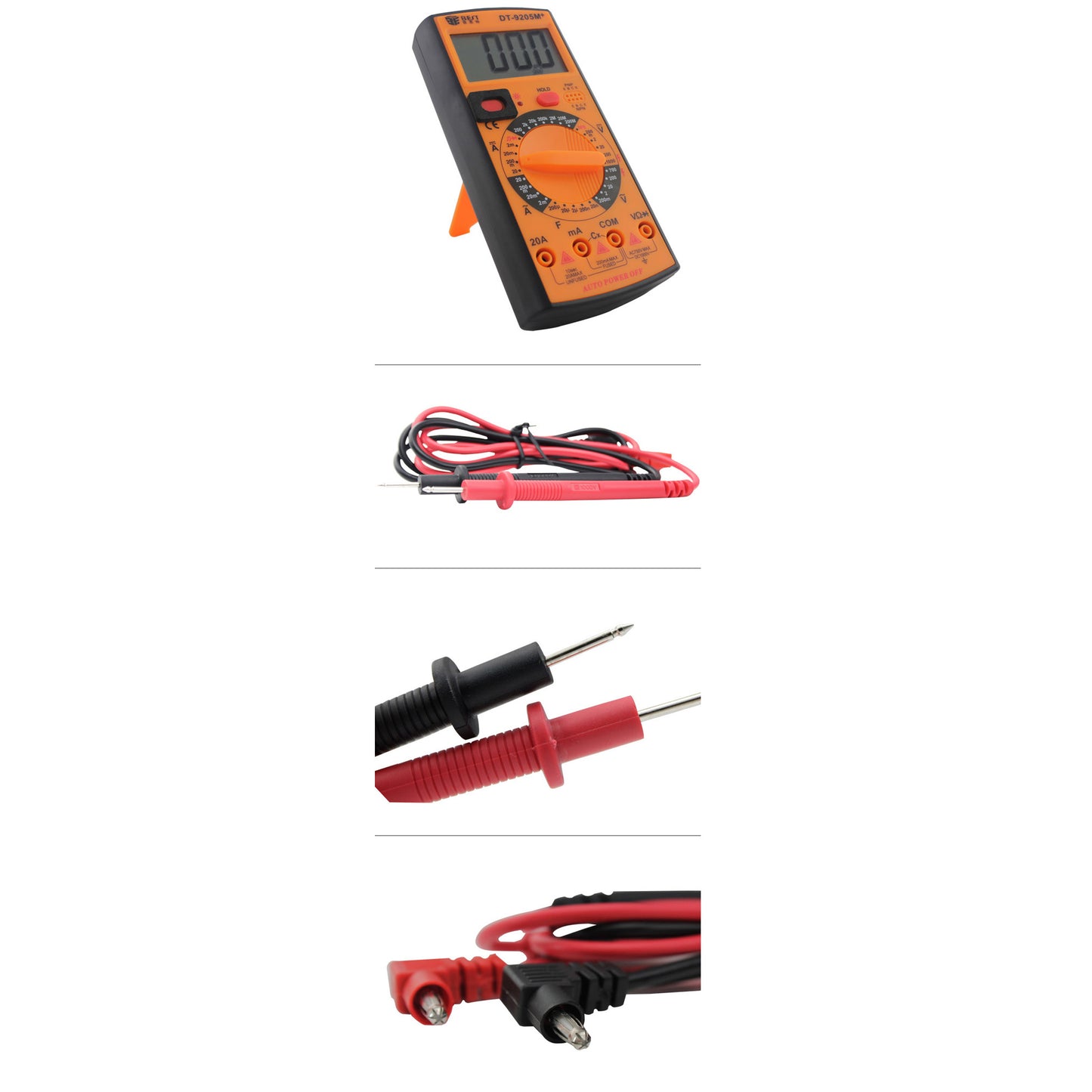 Uniqkart BST-9205M+ LCD Display Digital Multimeter Handheld AC/DC Tester Device - Orange + Black