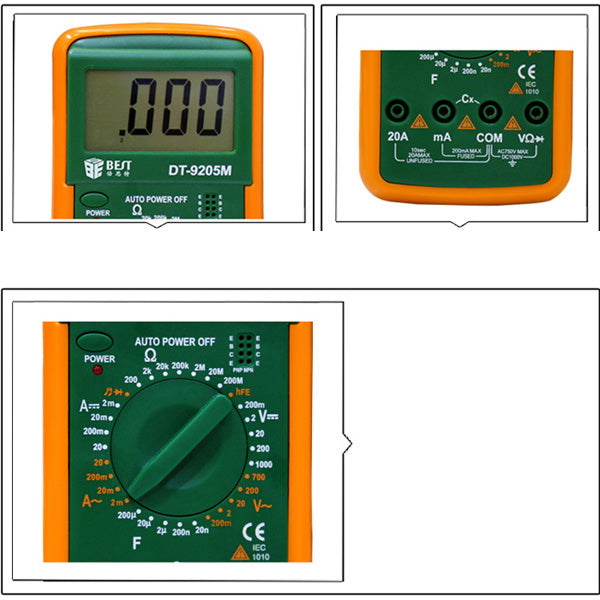 Uniqkart BST-9205M LCD Digital Multimeter Handheld AC/DC Tester Device - Green + Orange