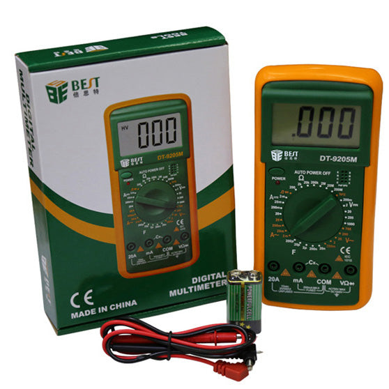 Uniqkart BST-9205M LCD Digital Multimeter Handheld AC/DC Tester Device - Green + Orange