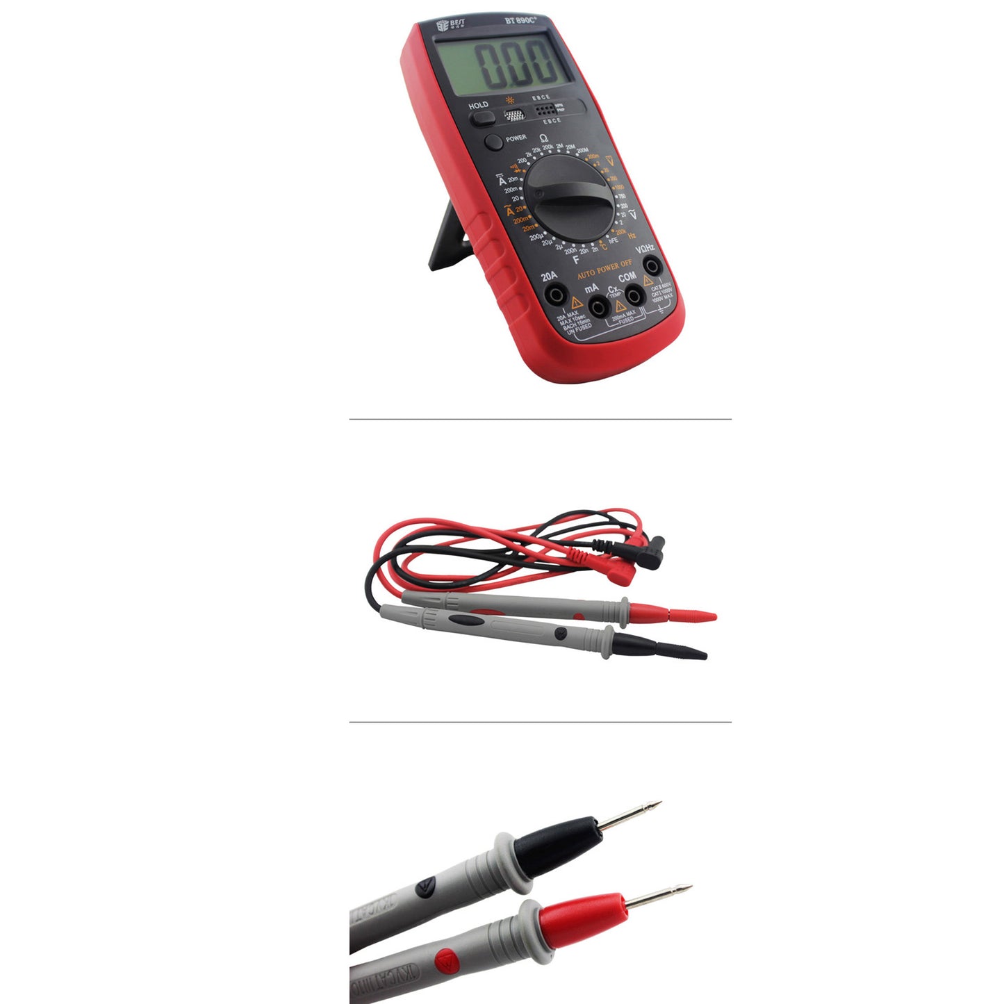 Uniqkart BST-890C+ Modern Digital Multimeter AC/DC Voltage Current Resistance Diode Tester with Large LCD Screen