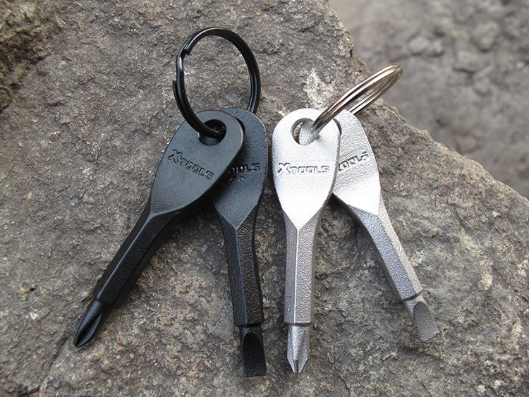 XTOOLS Key Style EDC Stainless Steel Slotted and Phillips 2 Screwdrivers Tool Set with Key Ring