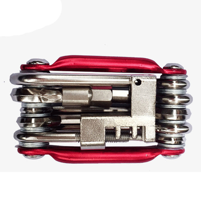 Aotu Portable Folding 11-in-1 Multi-tool Bicycle Repair Tool - Red