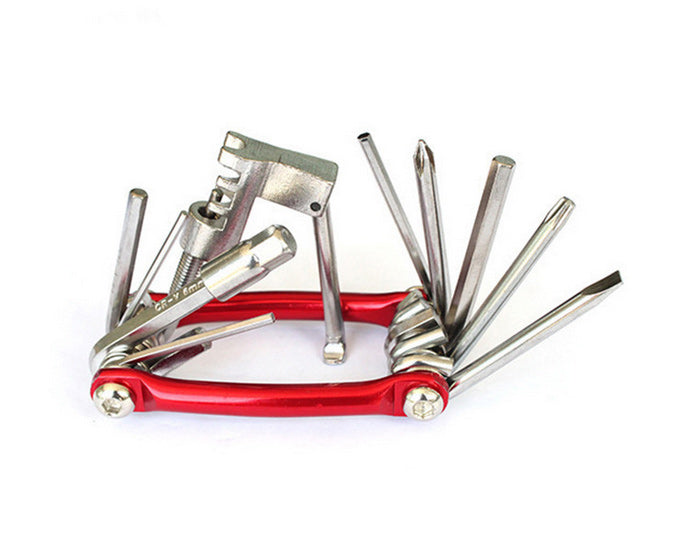Aotu Portable Folding 11-in-1 Multi-tool Bicycle Repair Tool - Red