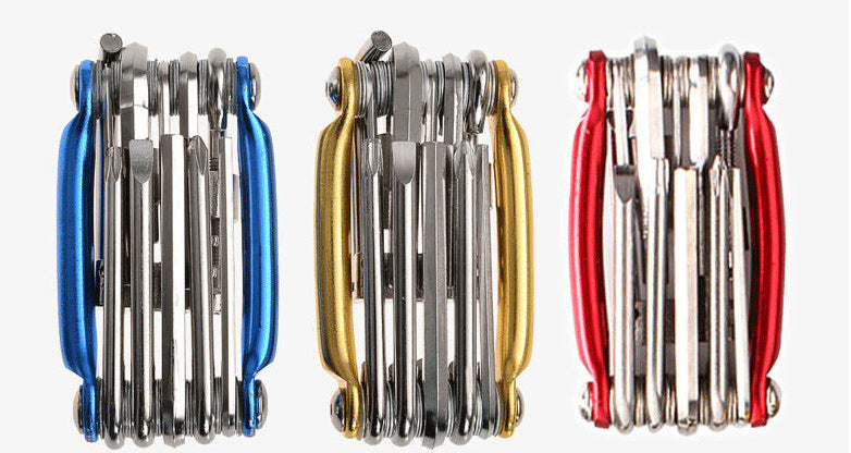 Aotu Portable Folding 11-in-1 Multi-tool Bicycle Repair Tool - Red