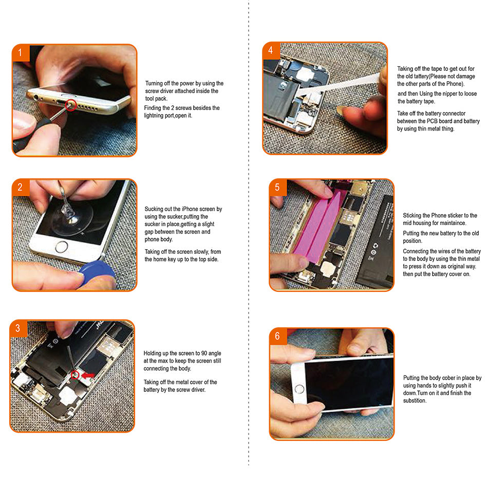 Uniqkart 6-in-1 Battery Adhesive Sticker Screwdriver Repair Tool Set for iPhone 6s Plus / 6 Plus