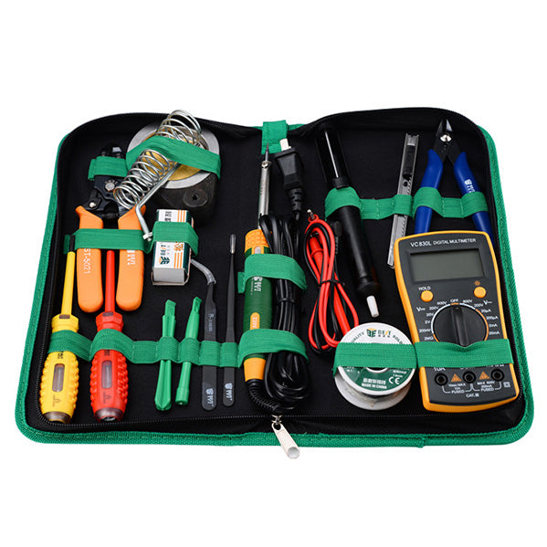 Uniqkart BST-113 16Pcs Household Multi-functional Tools Kit Repair Solder Multimeter