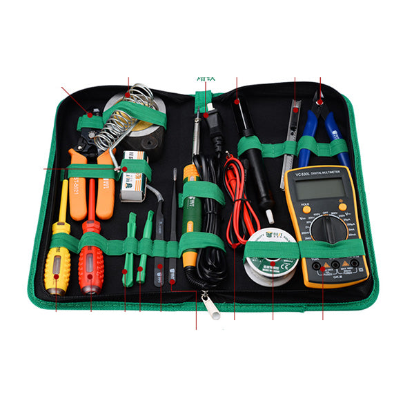 Uniqkart BST-113 16Pcs Household Multi-functional Tools Kit Repair Solder Multimeter