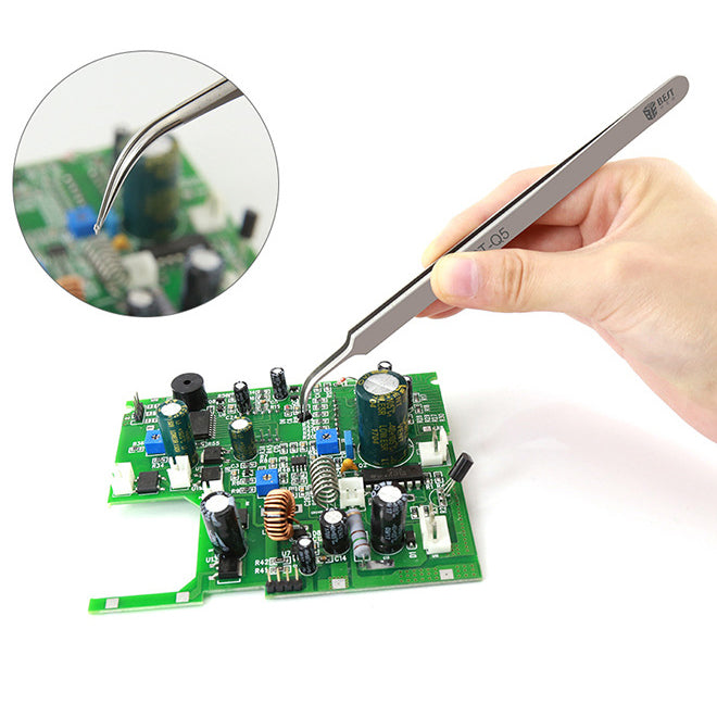 Uniqkart BST-Q5 202 Stainless Steel Precision Tweezers Jumper Wire Tweezers - Curved Tip