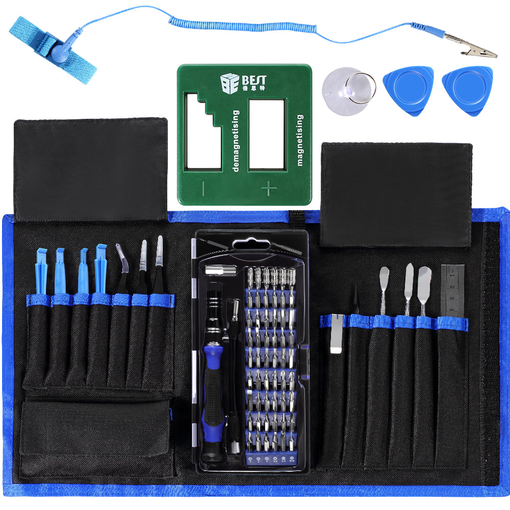 78-in-1 Professional Electronics Repair Tool Kit with Magnetizer Demagnetizer, Pliers, Repair Mat