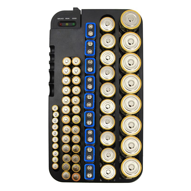 72 Various Sizes Holes Battery Organizer Storage Case with Removable Battery Tester