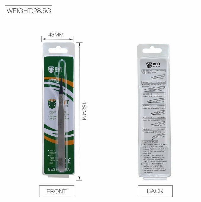 Uniqkart BST-259A Stainless Steel Anti-static Fine Point Tweezers with Replaceable Tip