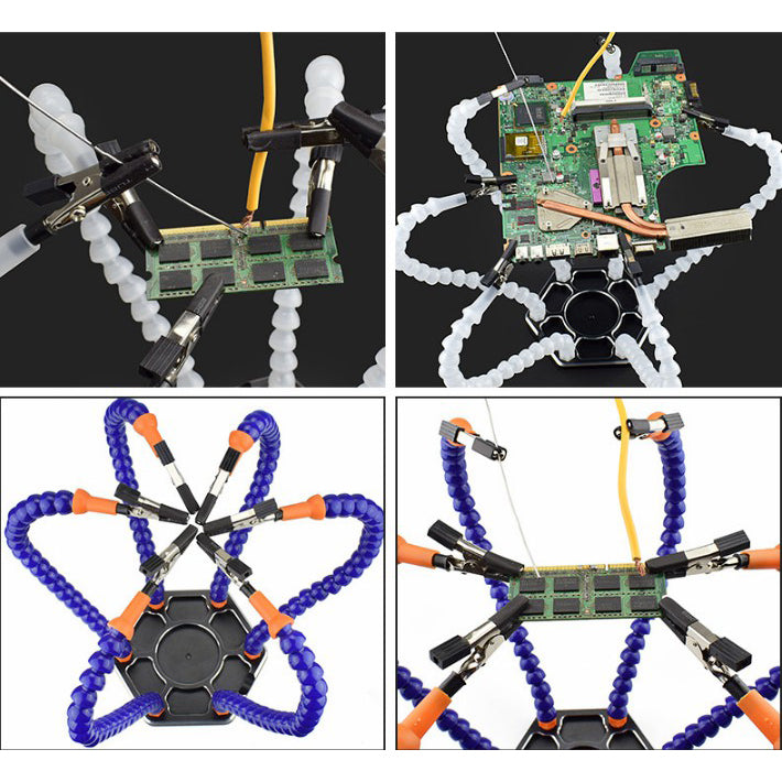 Helping Hands Third Hand Soldering Tool 6 Flexible Arms Six Arm Soldering Station With Swiveling Alligator Clip for RC Drone - White