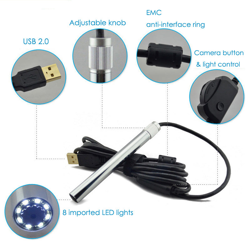 Andonstar CE/RoHS/FCC 1-500X 8LED HD 2MP USB Microscope Magnifier Pen Endoscope for Circuit Board Repairing