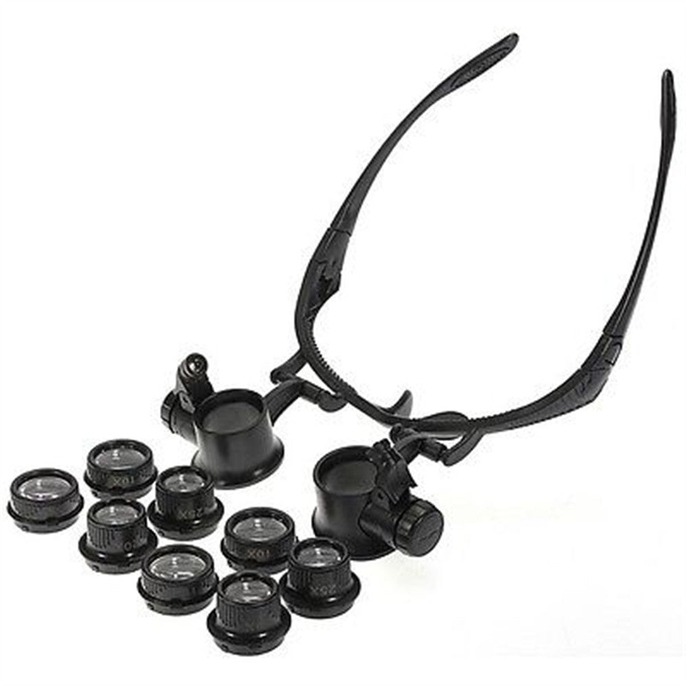 10X 15X 20X 25X LED Double Glasses Loupe Jeweler Watch Repair Magnifying Eyeglasses - Black